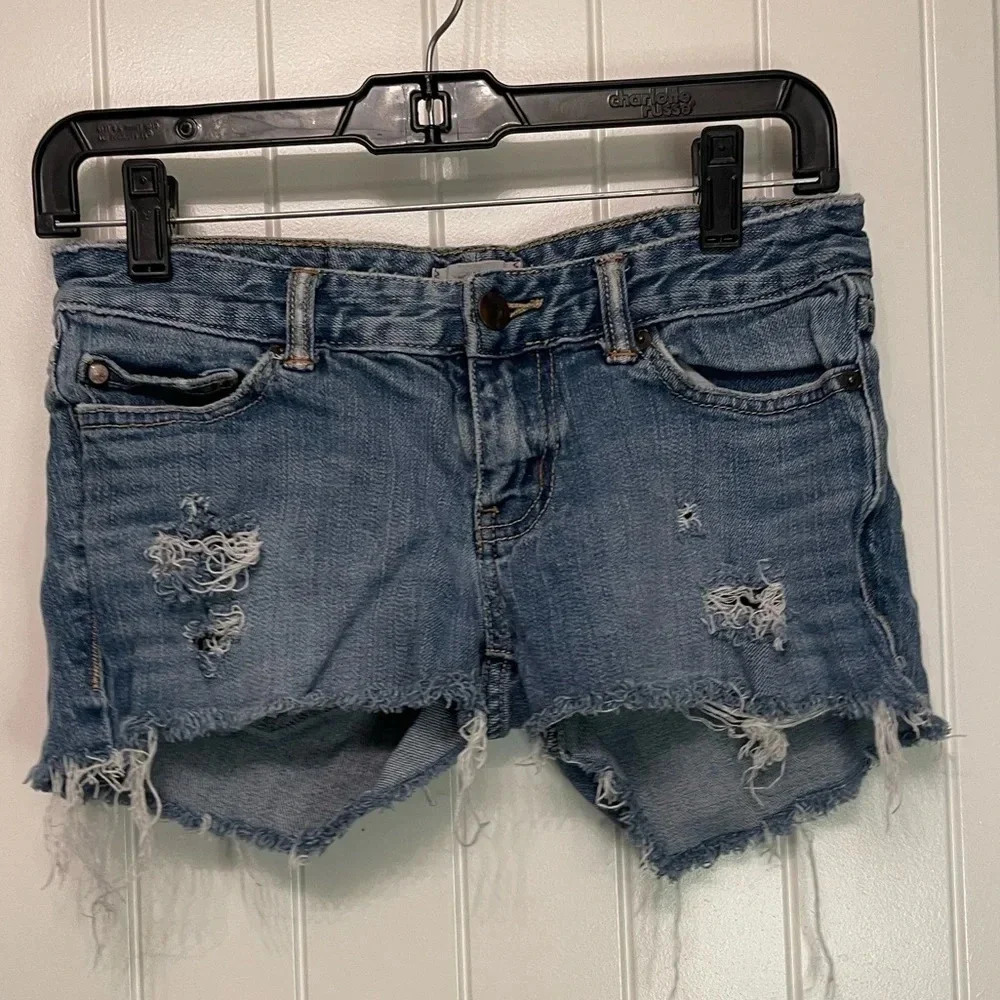 Tilt Jean Shorts Blue Distressed Stretch Cut Off Denim Women's Juniors Size 1